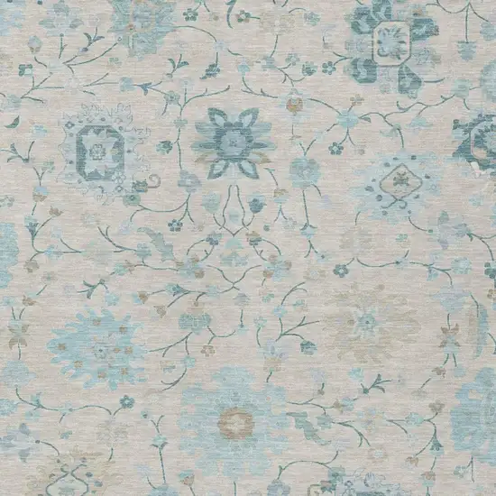 Linen And Ivory Floral Washable Indoor Outdoor Area Rug Photo 2