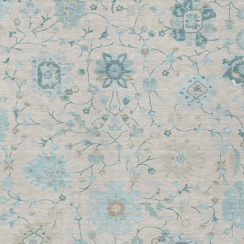 Linen And Ivory Floral Washable Indoor Outdoor Area Rug Photo 2
