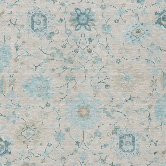 Linen And Ivory Floral Washable Indoor Outdoor Area Rug Photo 3