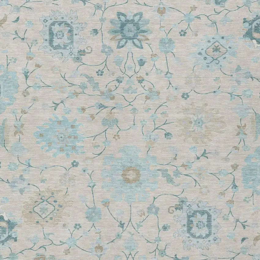 Linen And Ivory Floral Washable Indoor Outdoor Area Rug Photo 3