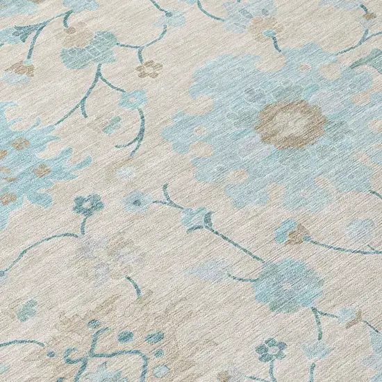 Linen And Ivory Floral Washable Indoor Outdoor Area Rug Photo 5