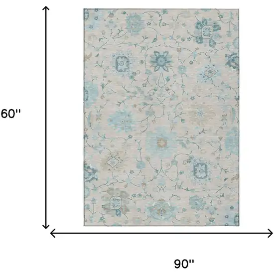 Linen And Ivory Floral Washable Indoor Outdoor Area Rug Photo 6