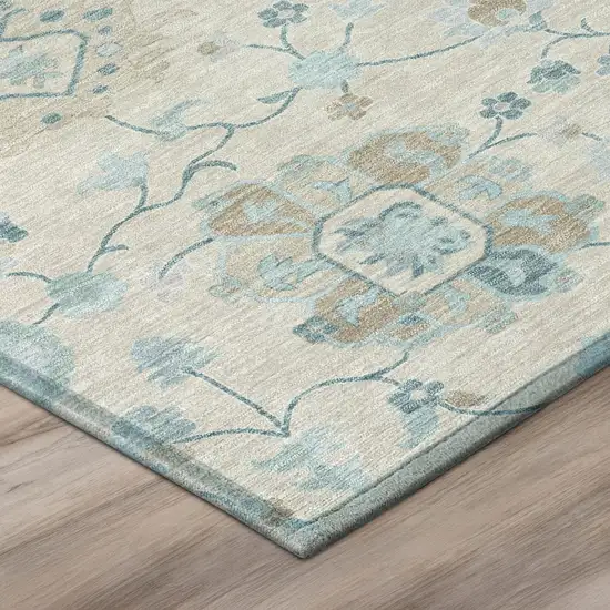 Linen And Ivory Floral Washable Indoor Outdoor Area Rug Photo 4