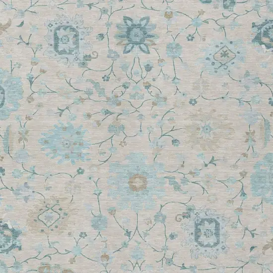 Linen And Ivory Floral Washable Indoor Outdoor Area Rug Photo 1