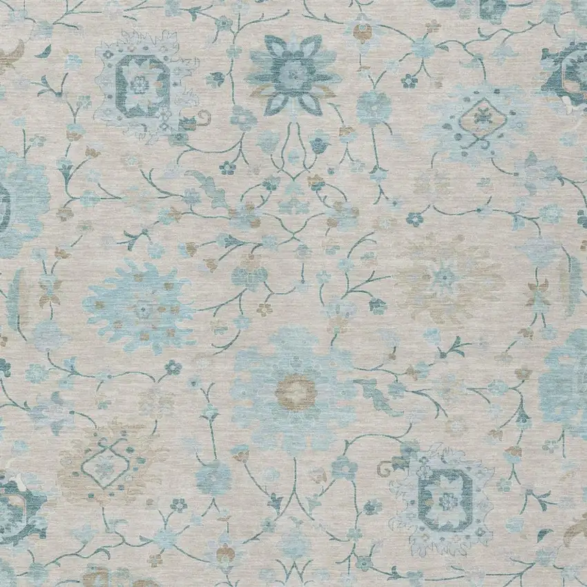 Linen And Ivory Floral Washable Indoor Outdoor Area Rug Photo 1