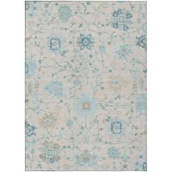 Linen And Ivory Floral Washable Indoor Outdoor Area Rug Photo 2