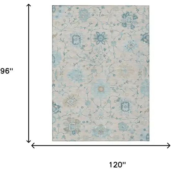 Linen And Ivory Floral Washable Indoor Outdoor Area Rug Photo 6