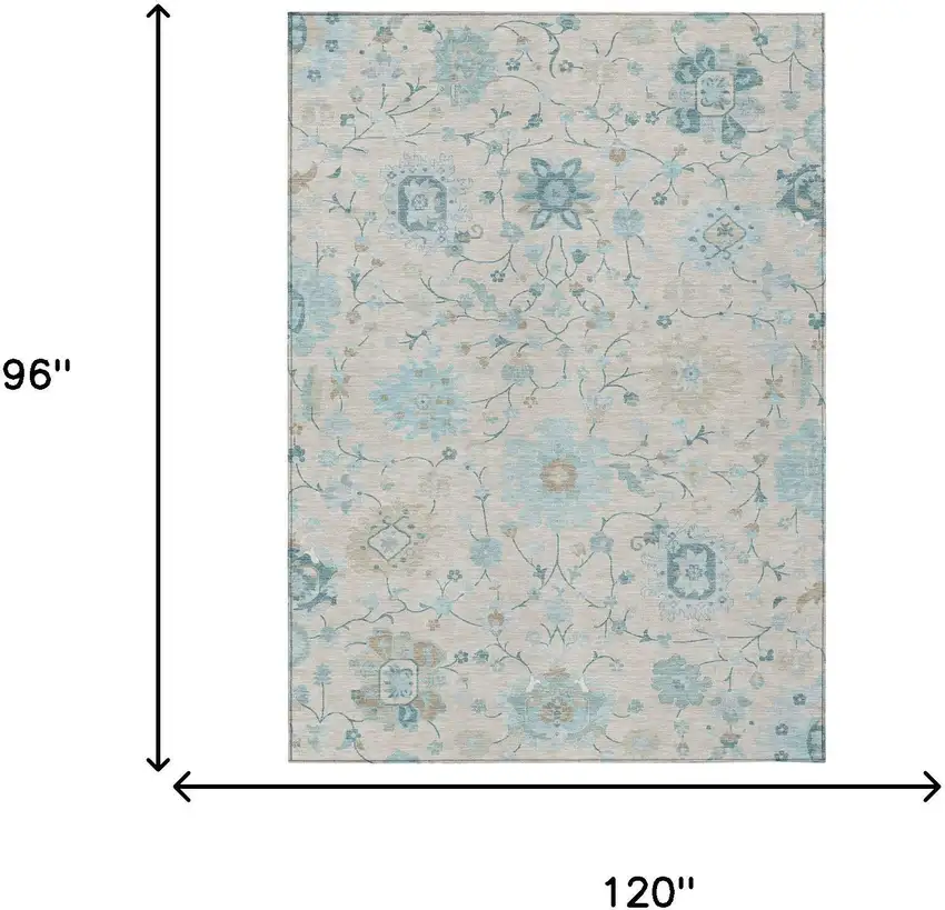 Linen And Ivory Floral Washable Indoor Outdoor Area Rug Photo 6