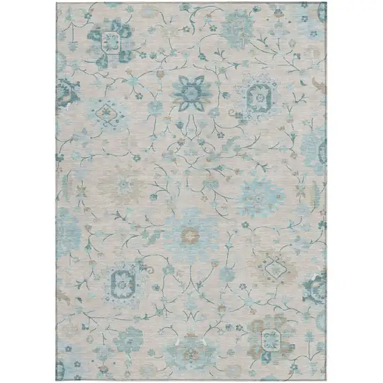 Linen And Ivory Floral Washable Indoor Outdoor Area Rug Photo 3