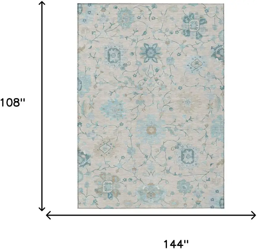 Linen And Ivory Floral Washable Indoor Outdoor Area Rug Photo 6