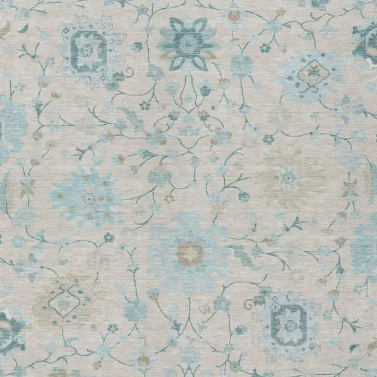 Linen And Ivory Floral Washable Indoor Outdoor Area Rug Photo 1