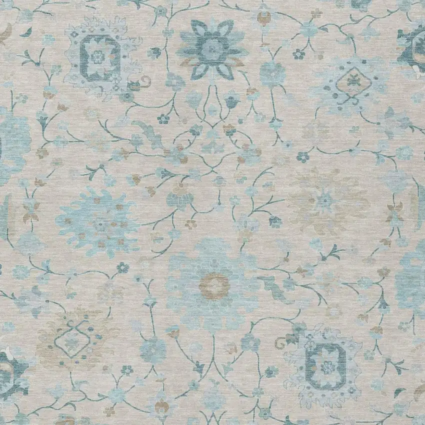 Linen And Ivory Floral Washable Indoor Outdoor Area Rug Photo 1