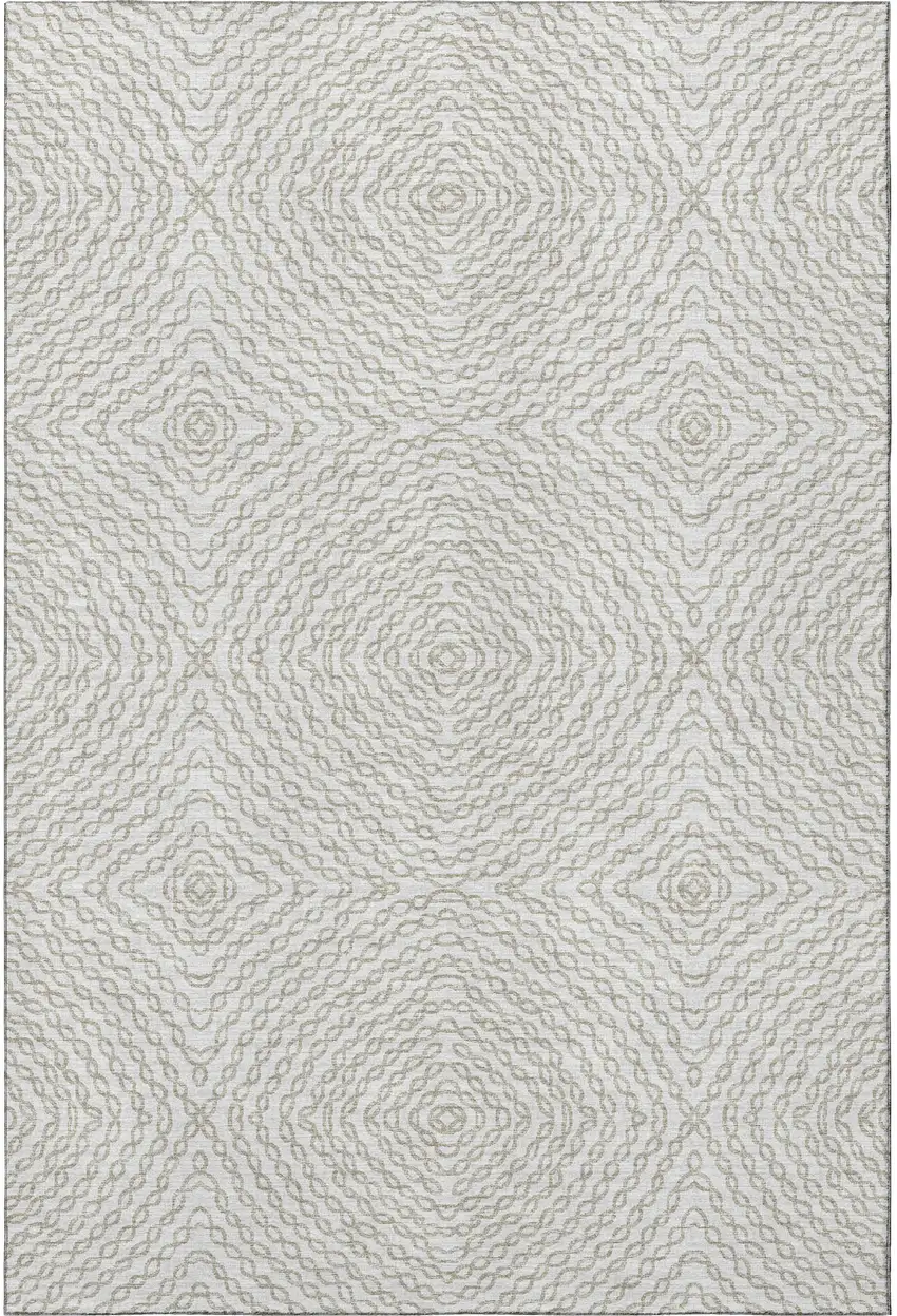 Linen And Ivory Geometric Washable Area Rug With UV Protection Photo 4