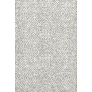 Photo of Linen And Ivory Geometric Washable Area Rug With UV Protection