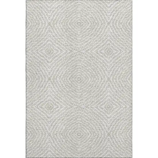 Linen And Ivory Geometric Washable Area Rug With UV Protection Photo 2