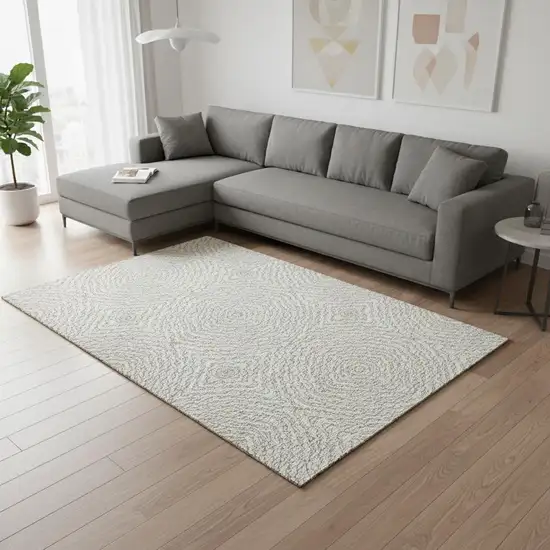 Linen And Ivory Geometric Washable Area Rug With UV Protection Photo 1