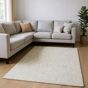 Photo of Linen And Ivory Geometric Washable Area Rug With UV Protection