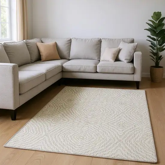 Linen And Ivory Geometric Washable Area Rug With UV Protection Photo 1