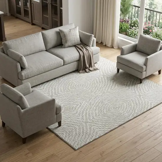 Linen And Ivory Geometric Washable Area Rug With UV Protection Photo 1