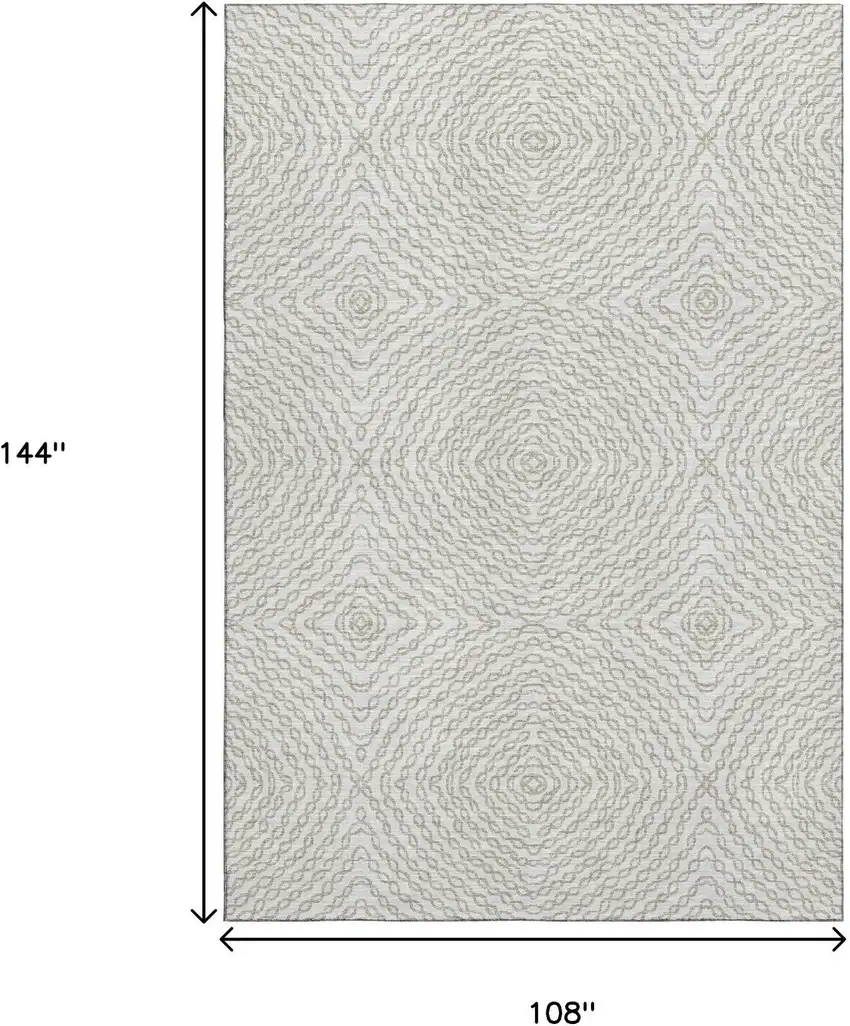 Linen And Ivory Geometric Washable Area Rug With UV Protection Photo 3