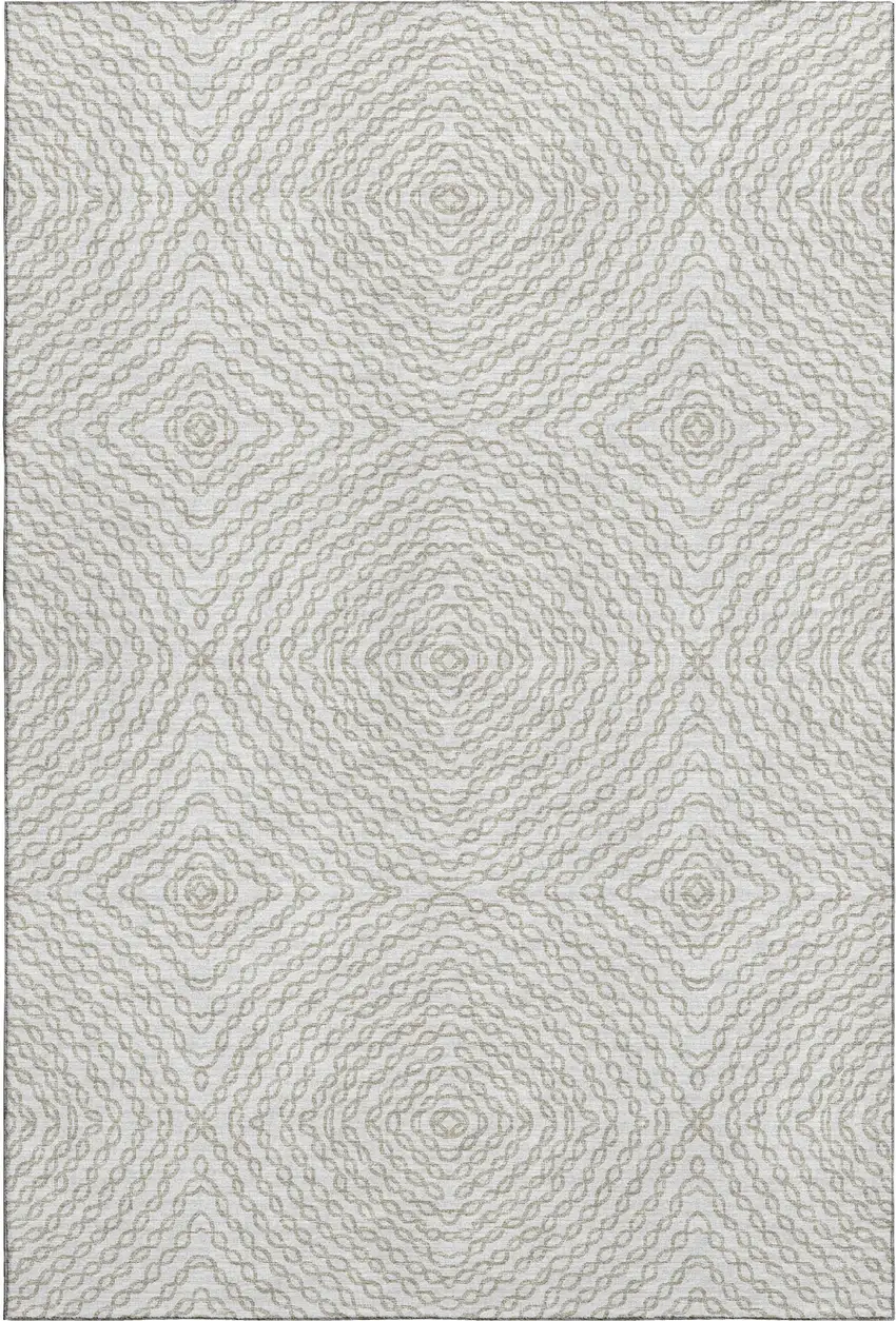 Linen And Ivory Geometric Washable Area Rug With UV Protection Photo 2