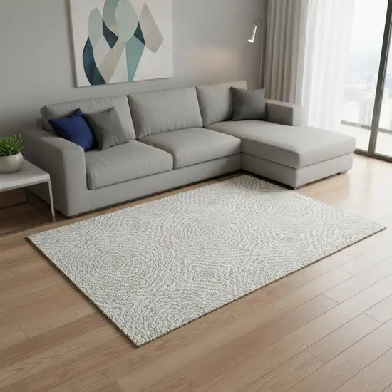 Linen And Ivory Geometric Washable Area Rug With UV Protection Photo 1