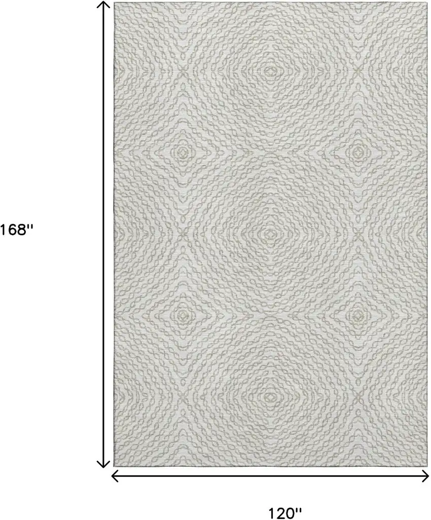 Linen And Ivory Geometric Washable Area Rug With UV Protection Photo 3