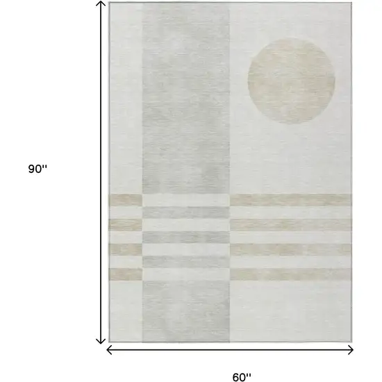 Linen And Ivory Geometric Washable Indoor Outdoor Area Rug Photo 9