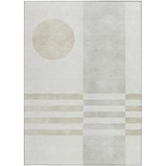 Linen And Ivory Geometric Washable Indoor Outdoor Area Rug Photo 3
