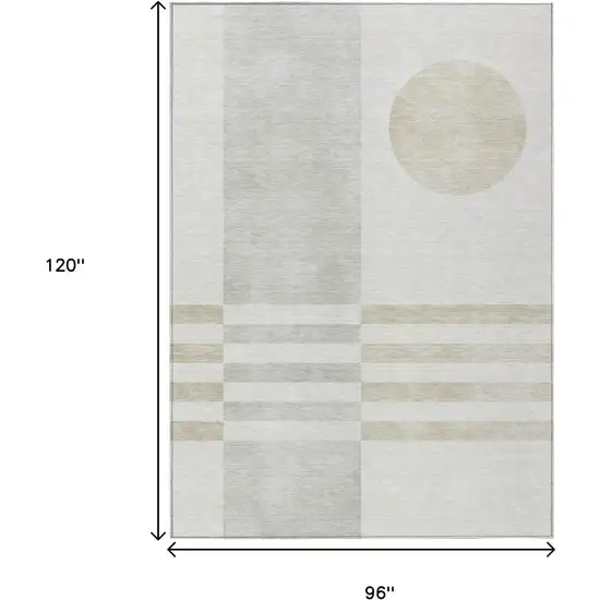 Linen And Ivory Geometric Washable Indoor Outdoor Area Rug Photo 9