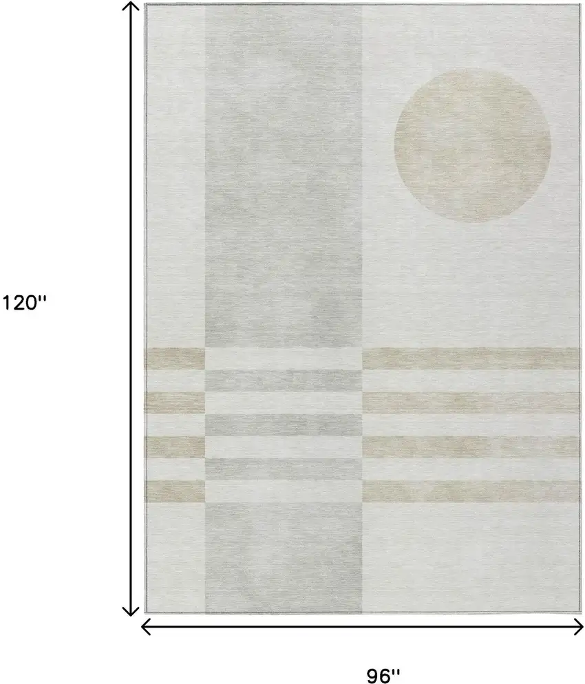 Linen And Ivory Geometric Washable Indoor Outdoor Area Rug Photo 9