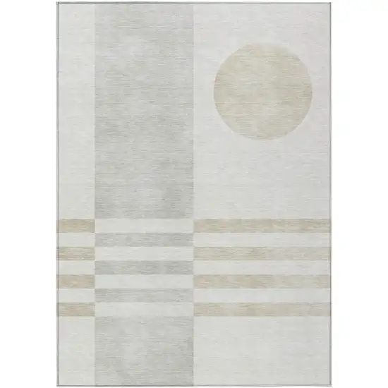 Linen And Ivory Geometric Washable Indoor Outdoor Area Rug Photo 1