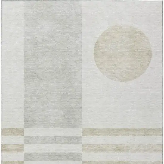 Linen And Ivory Geometric Washable Indoor Outdoor Area Rug Photo 4