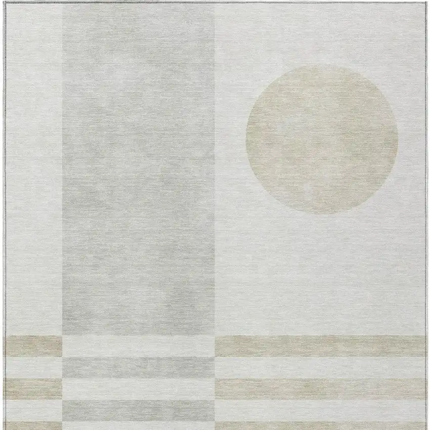 Linen And Ivory Geometric Washable Indoor Outdoor Area Rug Photo 3