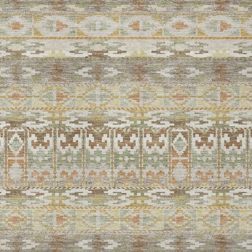 Linen And Ivory Geometric Washable Indoor Outdoor Area Rug Photo 2