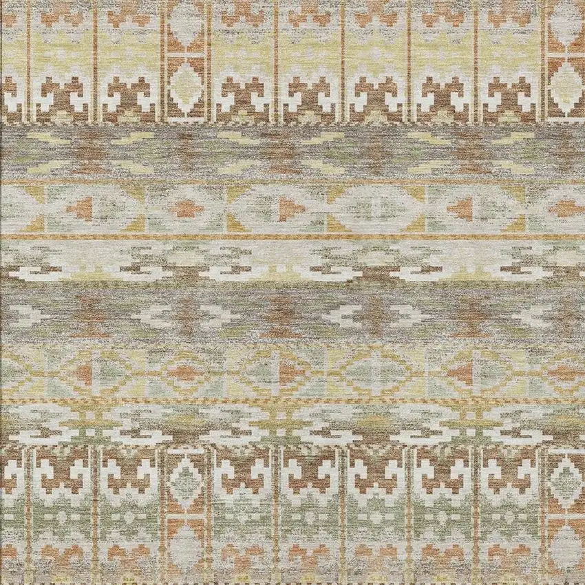 Linen And Ivory Geometric Washable Indoor Outdoor Area Rug Photo 2