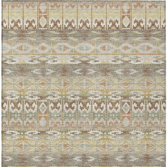 Linen And Ivory Geometric Washable Indoor Outdoor Area Rug Photo 3