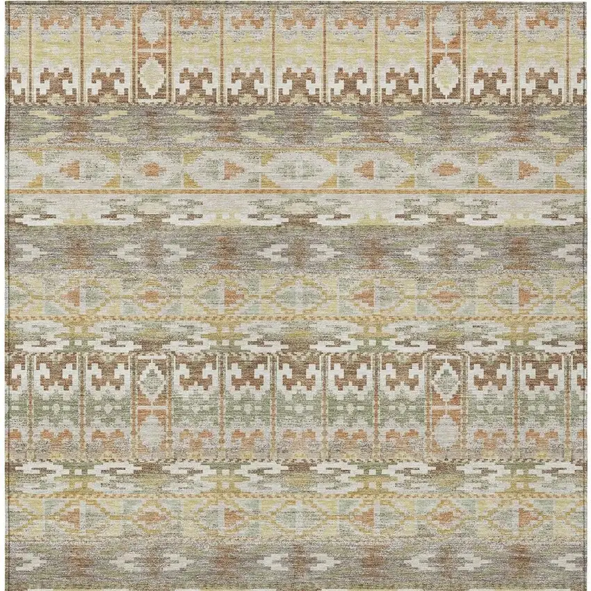 Linen And Ivory Geometric Washable Indoor Outdoor Area Rug Photo 3