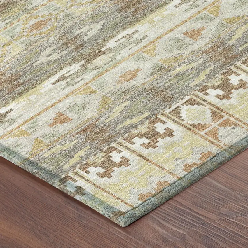Linen And Ivory Geometric Washable Indoor Outdoor Area Rug Photo 4