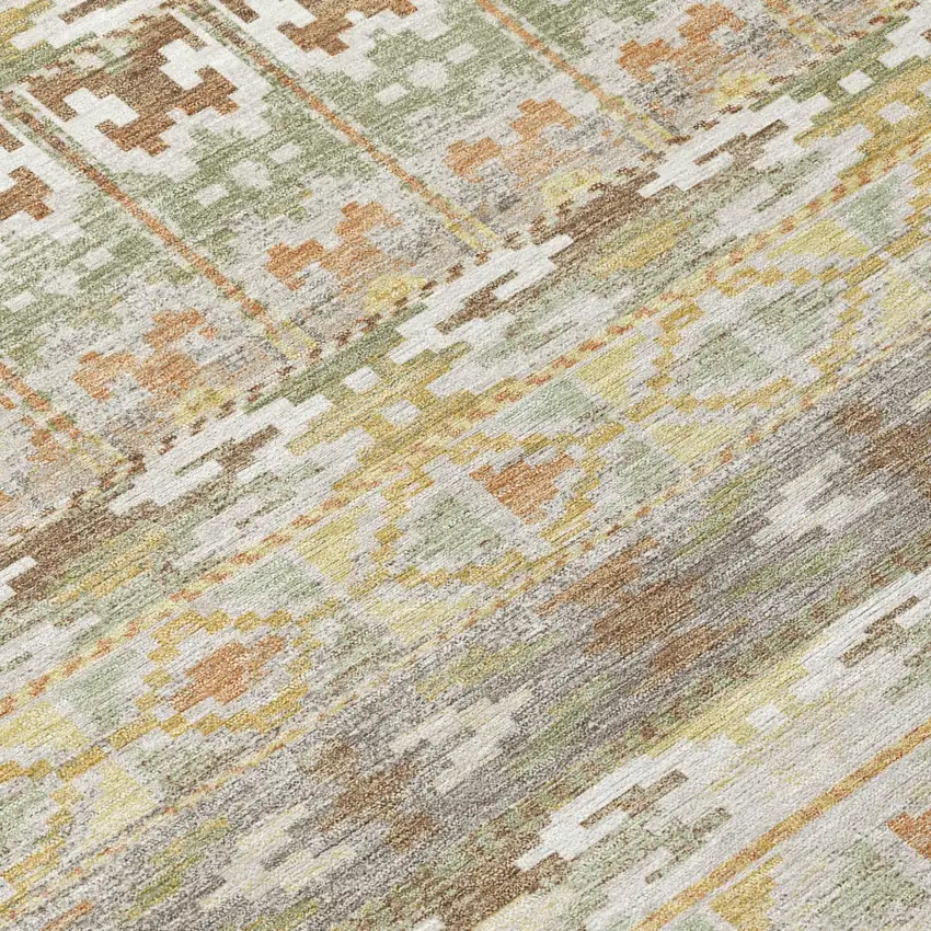 Linen And Ivory Geometric Washable Indoor Outdoor Area Rug Photo 5