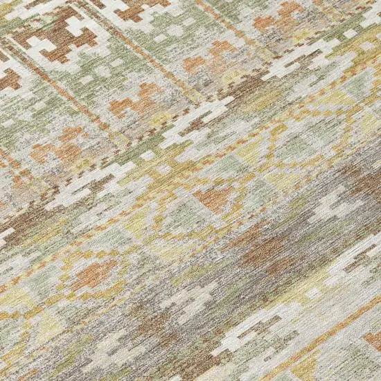 Linen And Ivory Geometric Washable Indoor Outdoor Area Rug Photo 5