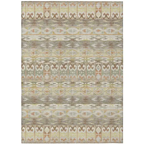 Linen And Ivory Geometric Washable Indoor Outdoor Area Rug Photo 1