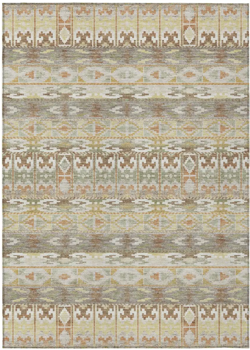 Linen And Ivory Geometric Washable Indoor Outdoor Area Rug Photo 1