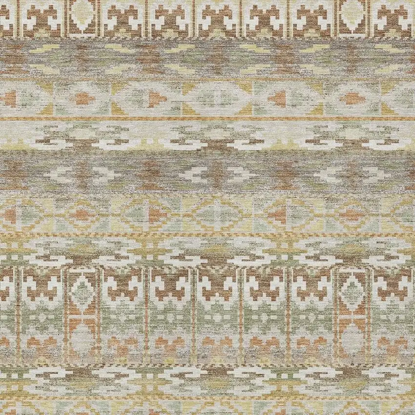 Linen And Ivory Geometric Washable Indoor Outdoor Area Rug Photo 2