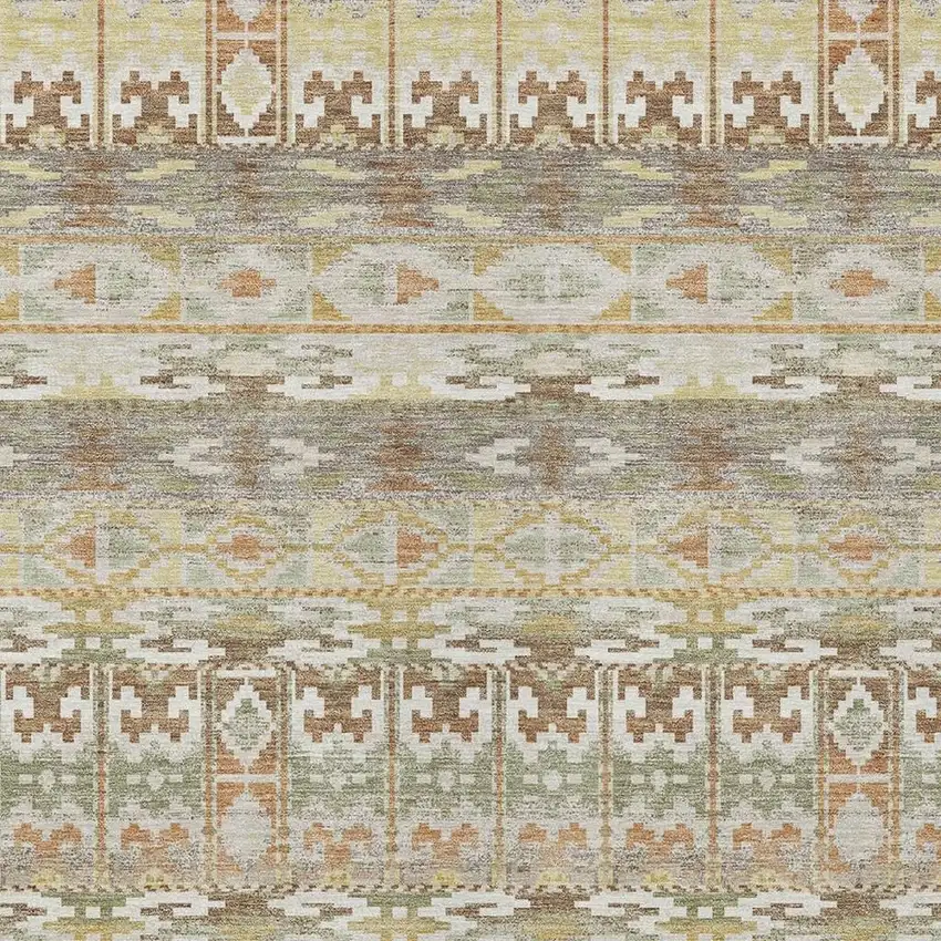 Linen And Ivory Geometric Washable Indoor Outdoor Area Rug Photo 2