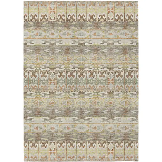 Linen And Ivory Geometric Washable Indoor Outdoor Area Rug Photo 1