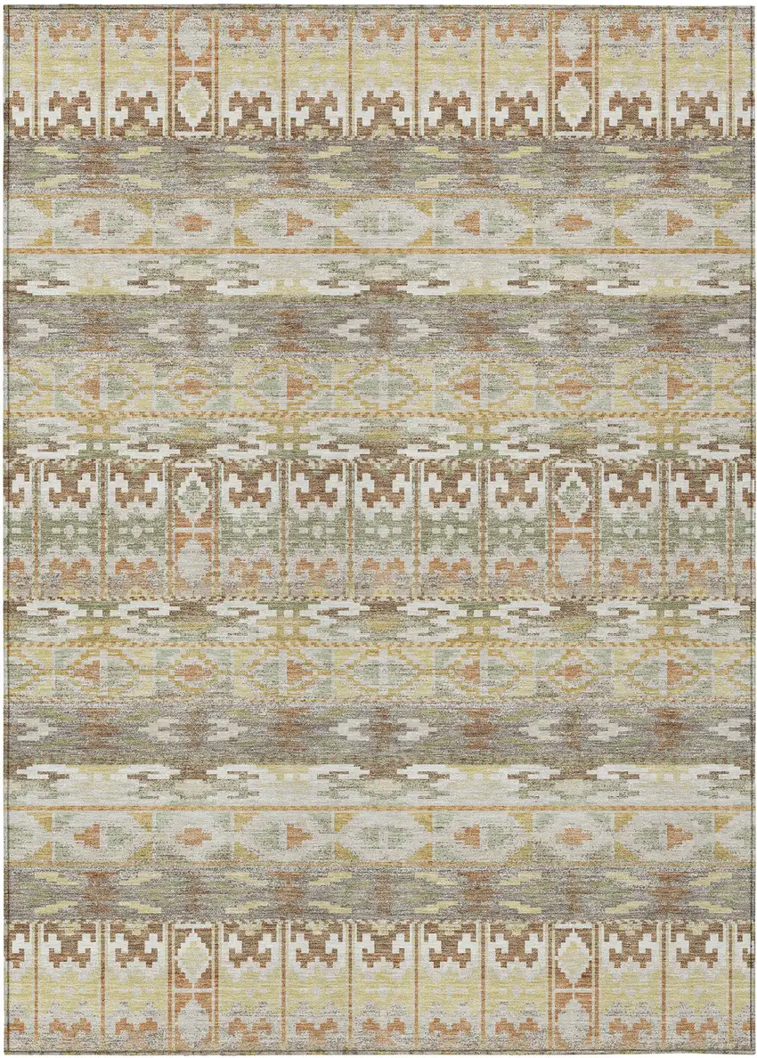 Linen And Ivory Geometric Washable Indoor Outdoor Area Rug Photo 1