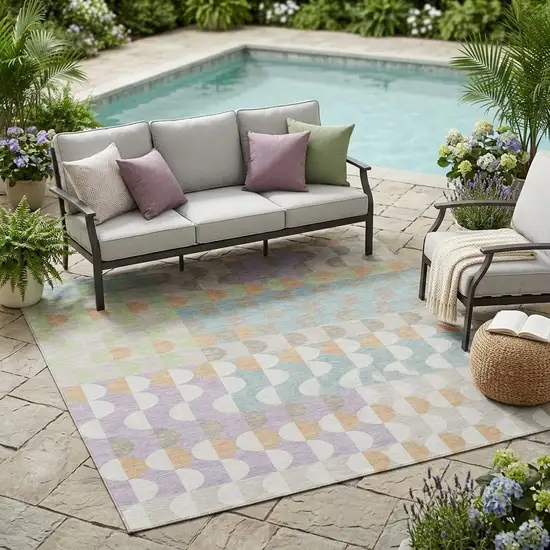 Linen And Ivory Geometric Washable Indoor Outdoor Area Rug Photo 1