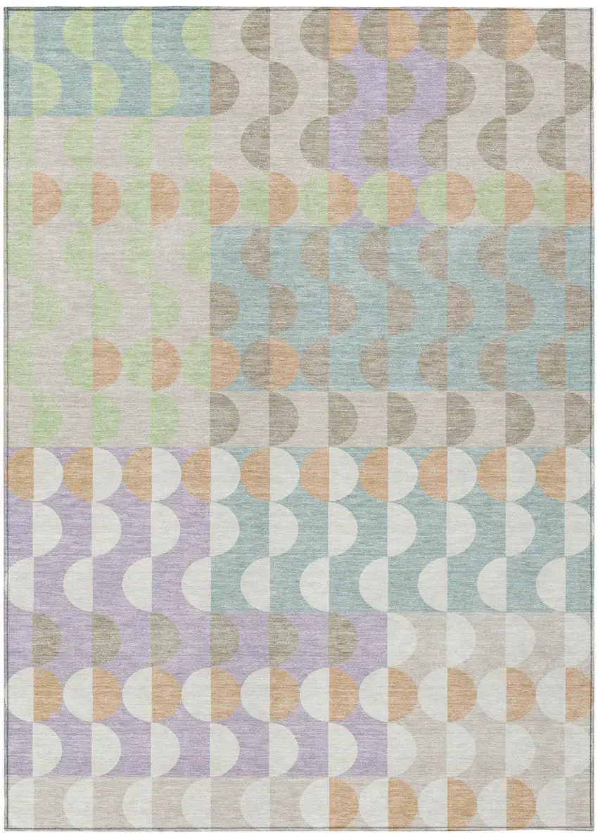 Linen And Ivory Geometric Washable Indoor Outdoor Area Rug Photo 2