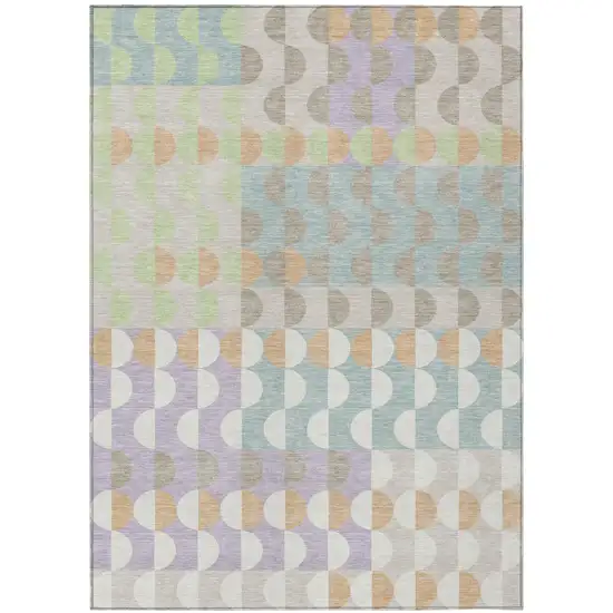 Linen And Ivory Geometric Washable Indoor Outdoor Area Rug Photo 2